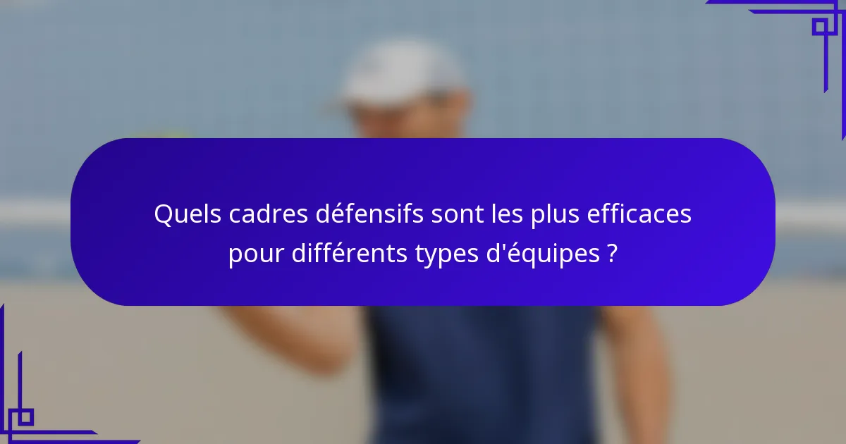 Quels cadres défensifs sont les plus efficaces pour différents types d'équipes ?
